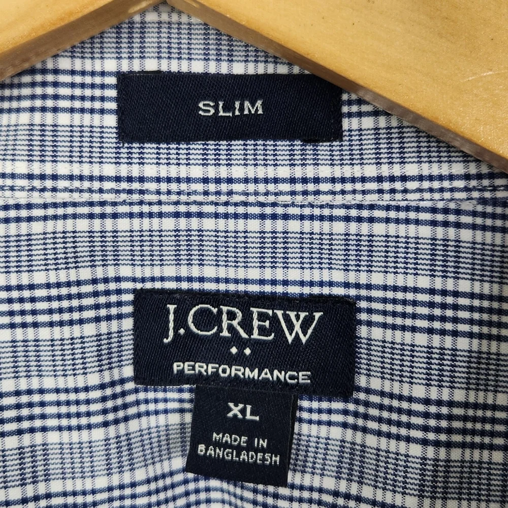 J. Crew Factory Slim Performance Blue Plaid Button Down Shirt